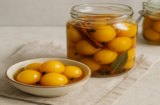 Pickled yellow plums with honey