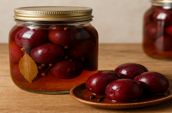 Pickled plums in cognac
